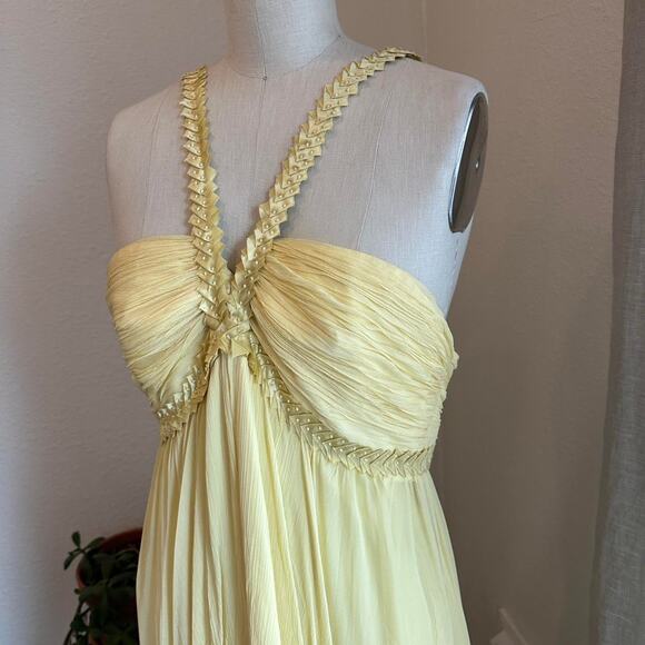 BCBGMAXAZRIA Women’s Size 10 Gown Sorbet Butter Yellow Silk Chiffon Gown - Picture 3 of 4
